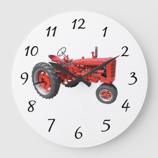 Alter roter Traktor Große Wanduhr (Vorderseite)
