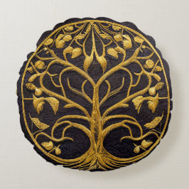 Alter Rustikaler Blauer Goldbaum von LIfe von Kedo Rundes Kissen