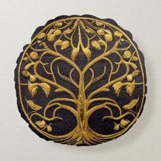 Alter Rustikaler Blauer Goldbaum von LIfe von Kedo Rundes Kissen