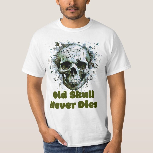 Alter Schädel stirbt nie, Musiknote Schädel T-Shirt (Vorderseite)