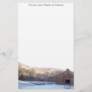 Alter Scheunen-Winter-Schnee-landschaftliche Berge Briefpapier
