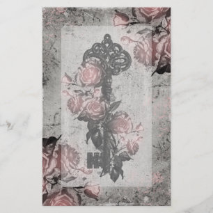 Alter Schlüssel und Rose Briefpapier
