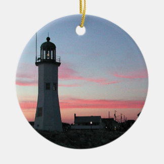 Alter Scituate Leuchtturm an der Dämmerung Keramik Ornament