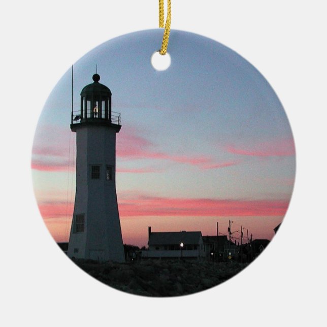 Alter Scituate Leuchtturm an der Dämmerung Keramik Ornament (Vorne)