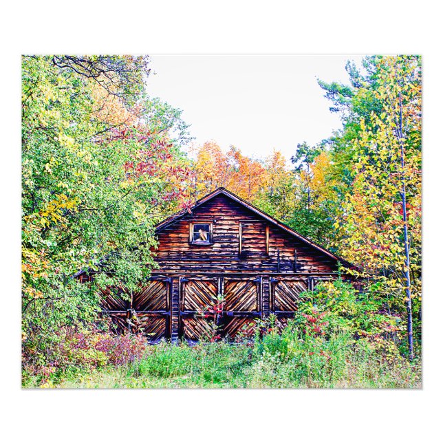 Alter Stall im Herbst Fotodruck (Vorne)