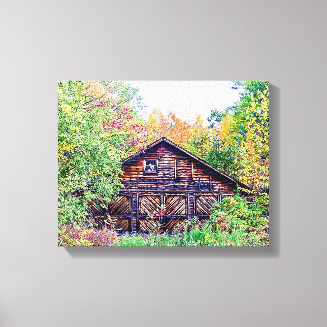 Alter Stall im Herbst Leinwanddruck (Vorderseite)