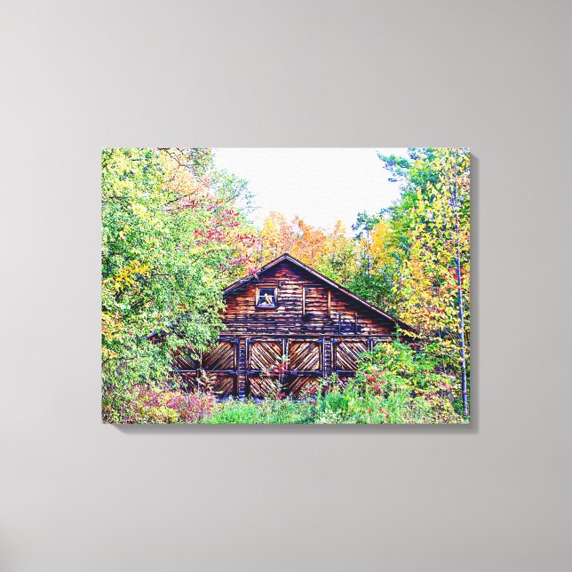 Alter Stall im Herbst Leinwanddruck (Vorderseite)