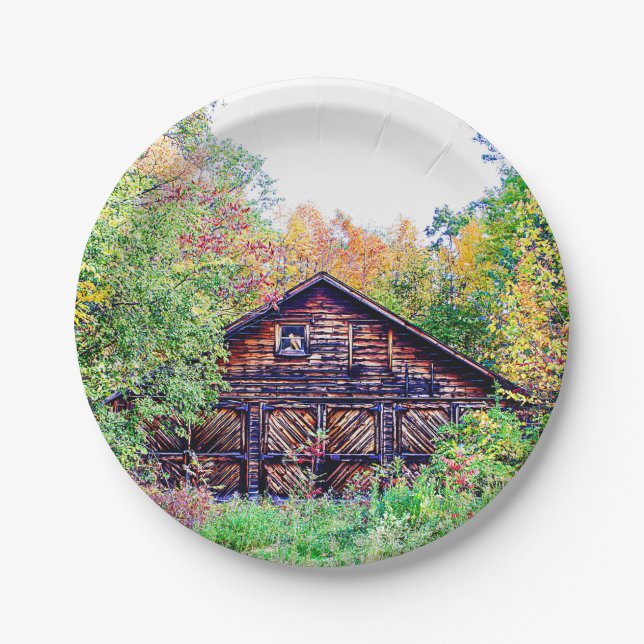 Alter Stall im Herbst Pappteller (Vorderseite)