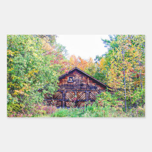 Alter Stall im Herbst Rechteckiger Aufkleber