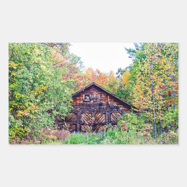 Alter Stall im Herbst Rechteckiger Aufkleber (Vorderseite)