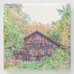 Alter Stall im Herbst Steinuntersetzer