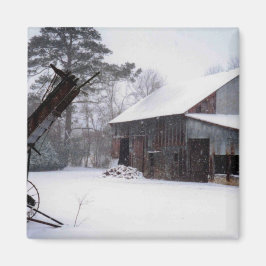 Alter Stall im Schnee-Ländlichen Winter Foto Magnet