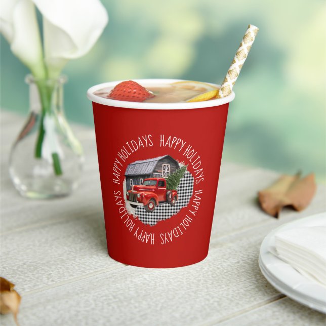 Alter Stall mit rotem LKW 8oz Papier Cup, Lid: Kei Pappbecher (In Situ)