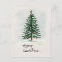 Alter Stil Wasserfarbe Weihnachtsbaum im Schnee