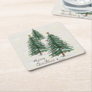 Alter Stil Wasserfarbe Weihnachtsbaum im Schnee Rechteckiger Pappuntersetzer