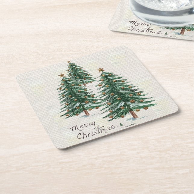 Alter Stil Wasserfarbe Weihnachtsbaum im Schnee  Rechteckiger Pappuntersetzer (angewinkelt)
