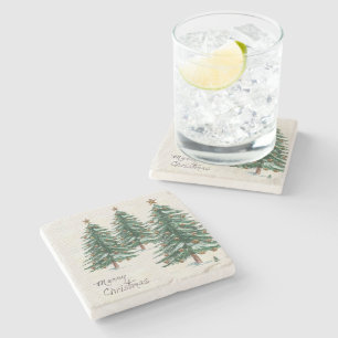 Alter Stil Wasserfarbe Weihnachtsbaum im Schnee Steinuntersetzer