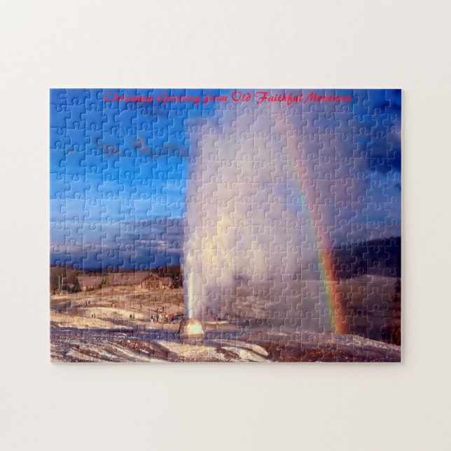 Alter treuer Gyser Yellowstone. Weihnachtsgrüßen (Horizontal)