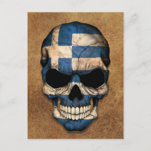 Alter und abgenutzter griechischer Flaggenschädel Postkarte