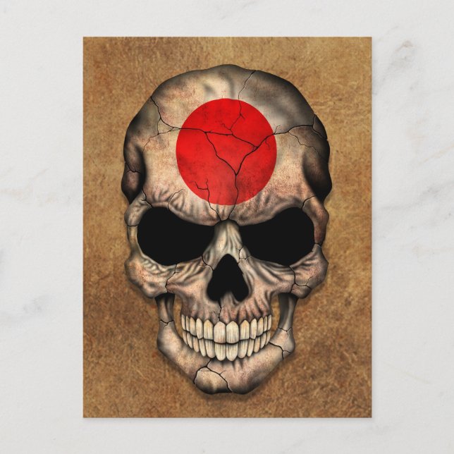 Alter und abgenutzter japanischer Flaggenschädel Postkarte (Vorderseite)
