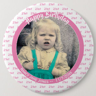 Alter und Foto: Geburtsdatum Nummer Muster rosa Button