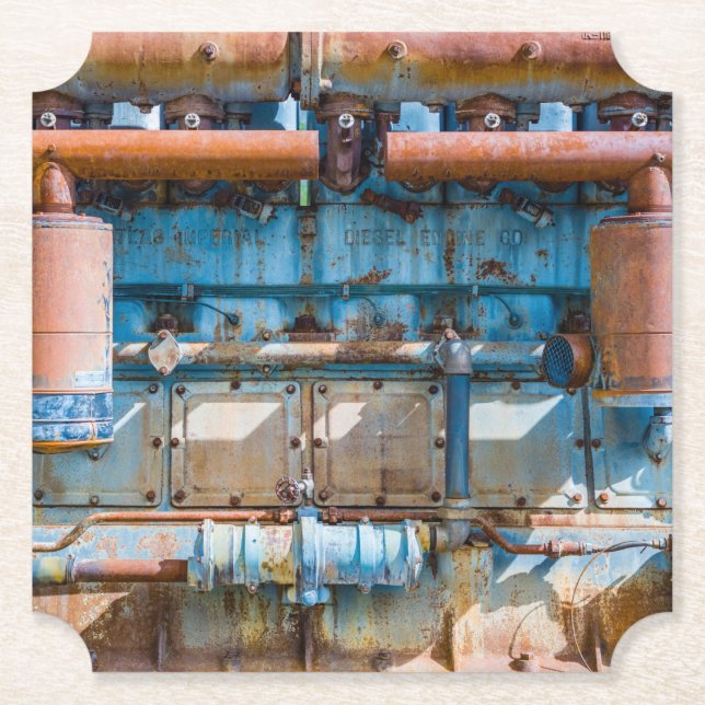 Alter und rostiger Atlas Imperial Diesel Motor in  Untersetzer (Vorderseite)