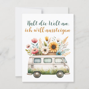Alter Van mit Blumen- Hippiebus mit Blumen Postkarte
