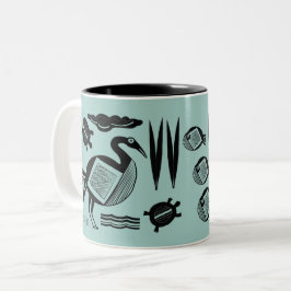 Alter Vogel, Schildkröte, Gras, Aqua Zweifarbige Tasse