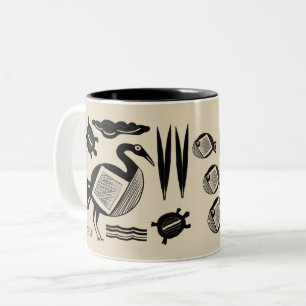 Alter Vogel, Schildkröte, Gras, Aquarellcreme Zweifarbige Tasse