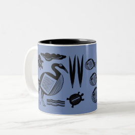 Alter Vogel, Schildkröte, Gras, Wasser blau Zweifarbige Tasse