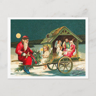 Alter Weihnachtsmann mit Jesusfamilie, religiös Postkarte