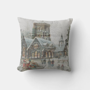 Alter Weihnachtsmann mit Kindern vor einer Kirche  Kissen