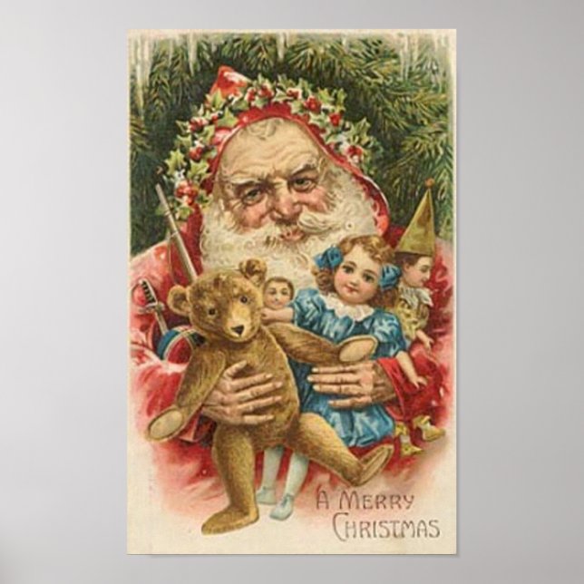 Alter Weihnachtsmann und Spielzeug Poster (Vorne)