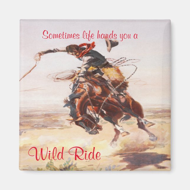 Alter Western Cowboy auf dem Bucking Horse Magnet (Vorne)