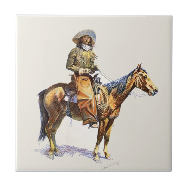 Alter Western-Cowboy auf Pferd Fliese (Vorderseite)