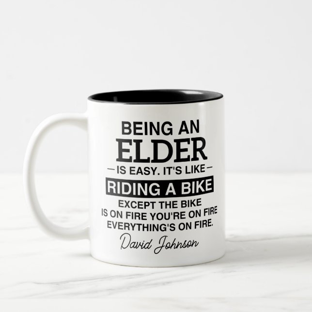 ÄLTER ZU SEIN IST LEICHT. ES IST WIE EIN FAHRRAD Z ZWEIFARBIGE TASSE (Links)