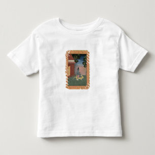 Ältere asketische Sitze auf einer Tigerhaut auße Kleinkind T-shirt