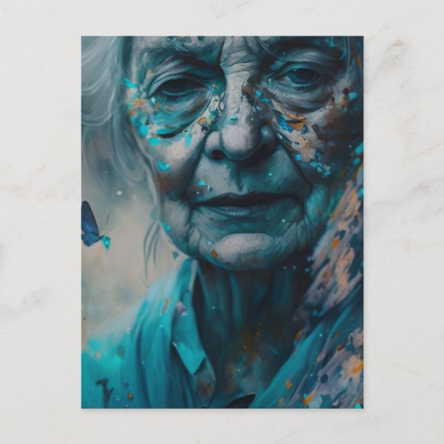 Ältere Frauen mit blauen Schmetterlingen Postkarte (Vorderseite)