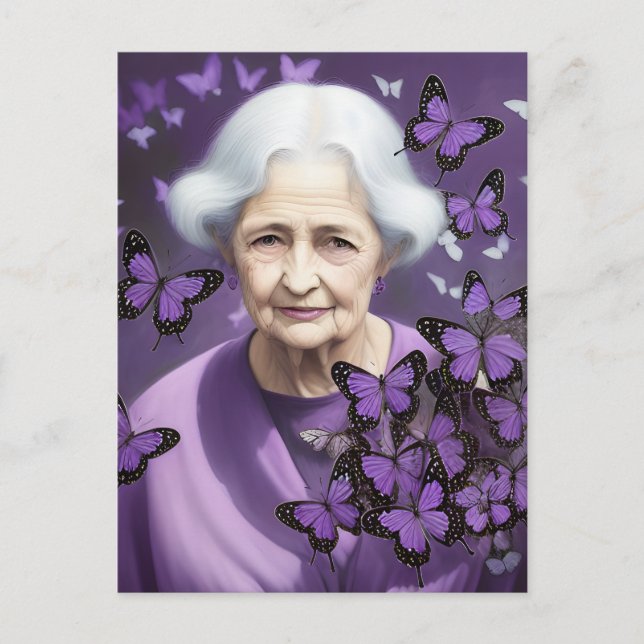 Ältere Frauen mit Lila Schmetterlingen Postkarte (Vorderseite)