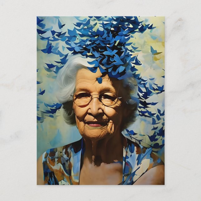 Ältere Frauen und blaue Schmetterlinge Postkarte (Vorderseite)