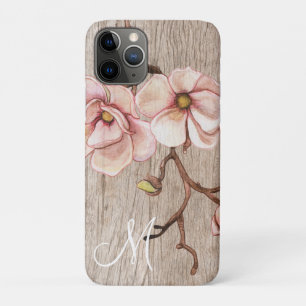 Ältere Holzmonogramm mit rosa Magnolien Case-Mate iPhone Hülle