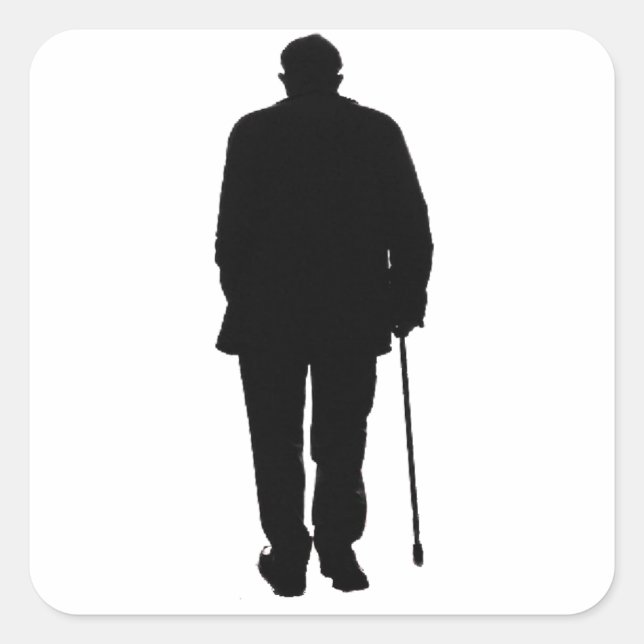 Ältere Menschen Walking Black Silhouette Zeichne K Quadratischer Aufkleber (Vorderseite)