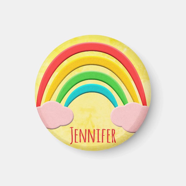Ältere Papierschnitt Regenbogen und rosa Wolken Magnet (Vorne)
