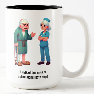 Ältere Patienten Gelieren bei einer erschöpften Kr Zweifarbige Tasse