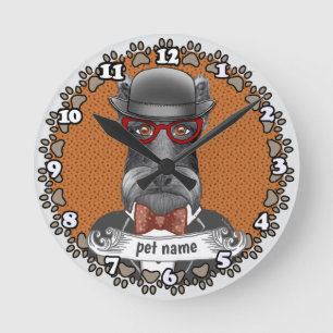 Ältere Schnauzer-Brille Runde Wanduhr