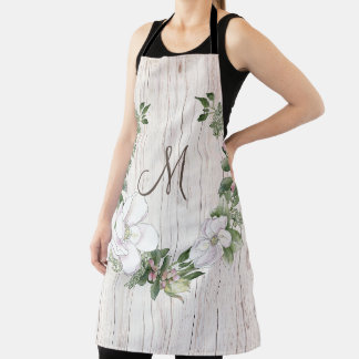 Ältere Wood Monogram mit Magnolias Wreath Schürze