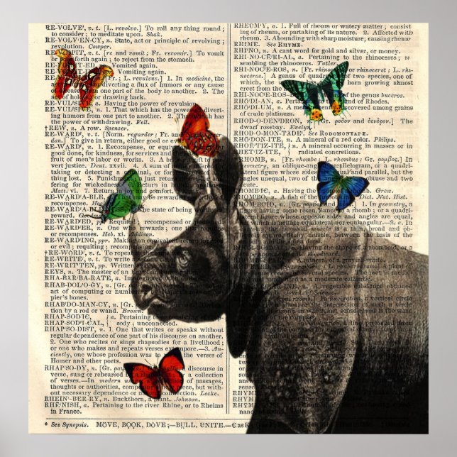 Altered Art Rhinoceros  Butterflies Poster (Vorne)