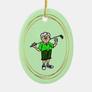 Älterer Grauhaariger Golfer-Ornament für Männer Keramik Ornament
