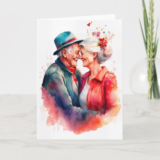 Älteres Ehepaar in Liebe für Valentinstag Karte (Vorderseite)