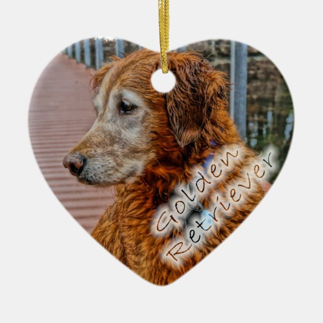 ÄLTERES GOLDEN RETRIEVER AUF DOCK KERAMIK ORNAMENT (Vorne)